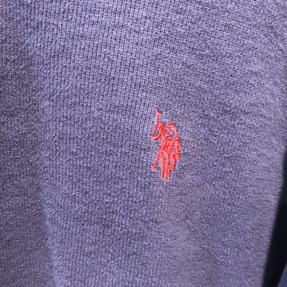 US Polo Assn Mens Large Navy Blue 1/4 Zip Sweater L/S Leather Zipper Pull - Picture 4 of 6